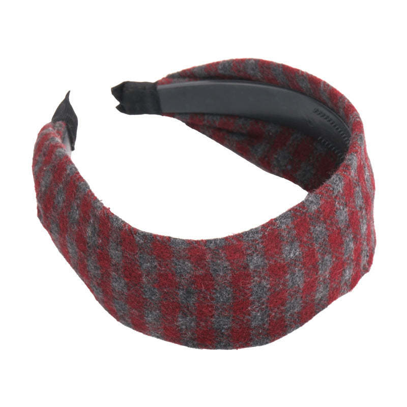 E관 - 레트로 체크무늬 패턴 와이드 머리띠 [27632] 25.11-1