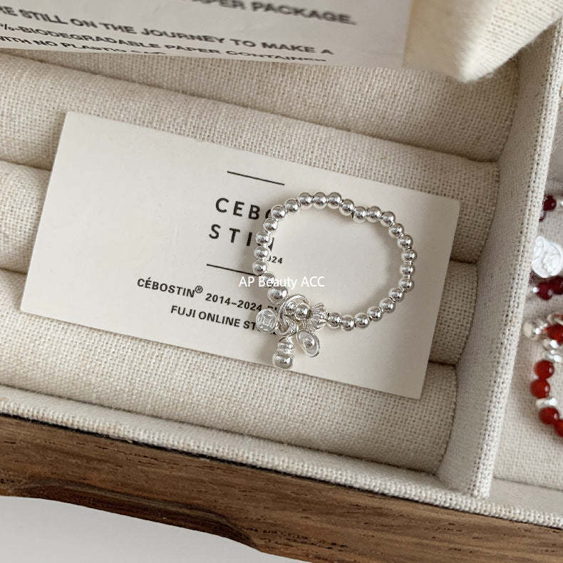 A관 - 플라워 잎사귀 복주머니 말 사과 미니 펜던트 925실버 반지 [RB] 25.11-4