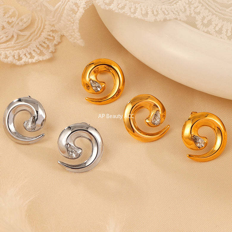 D관 - 회전 나사무늬 티타늄 스틸 큐빅 반지 귀걸이 [A602-F1287] 24.04-2
