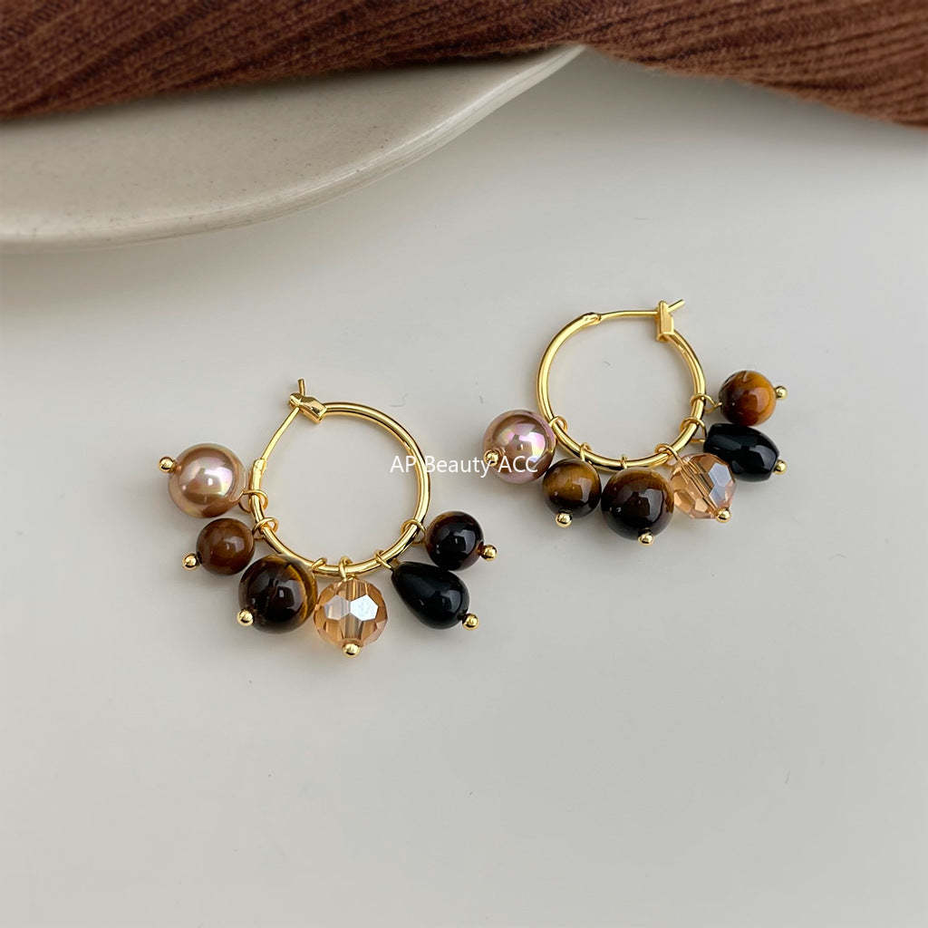 C관 - 호안석 흑마노 진주 크리스탈 핸드메이드 링 귀걸이 [7145] 25.11-4