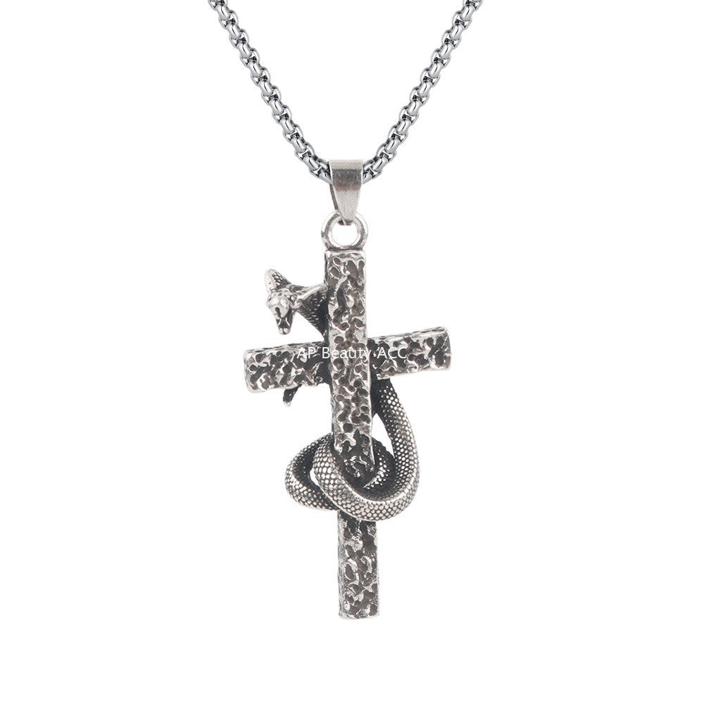 G관 - 뱀 펀칭 십자가 디자인 펜던트 체인 목걸이 [X1202] 25.10-2