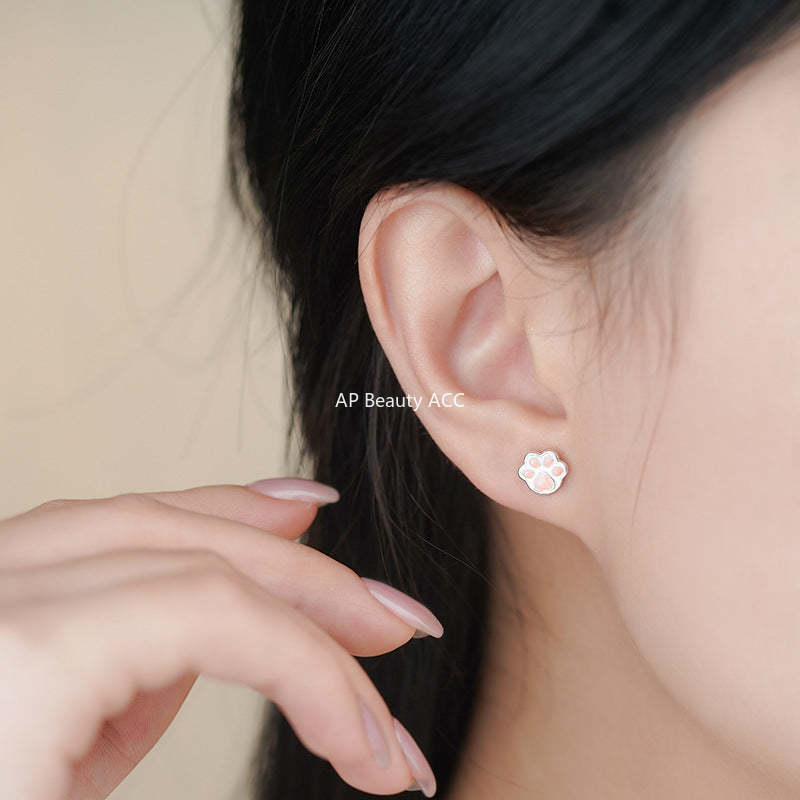 B관 - 999 실버 고양이 발바닥 모양 귀걸이 [YC3004E_1] 25.11-3