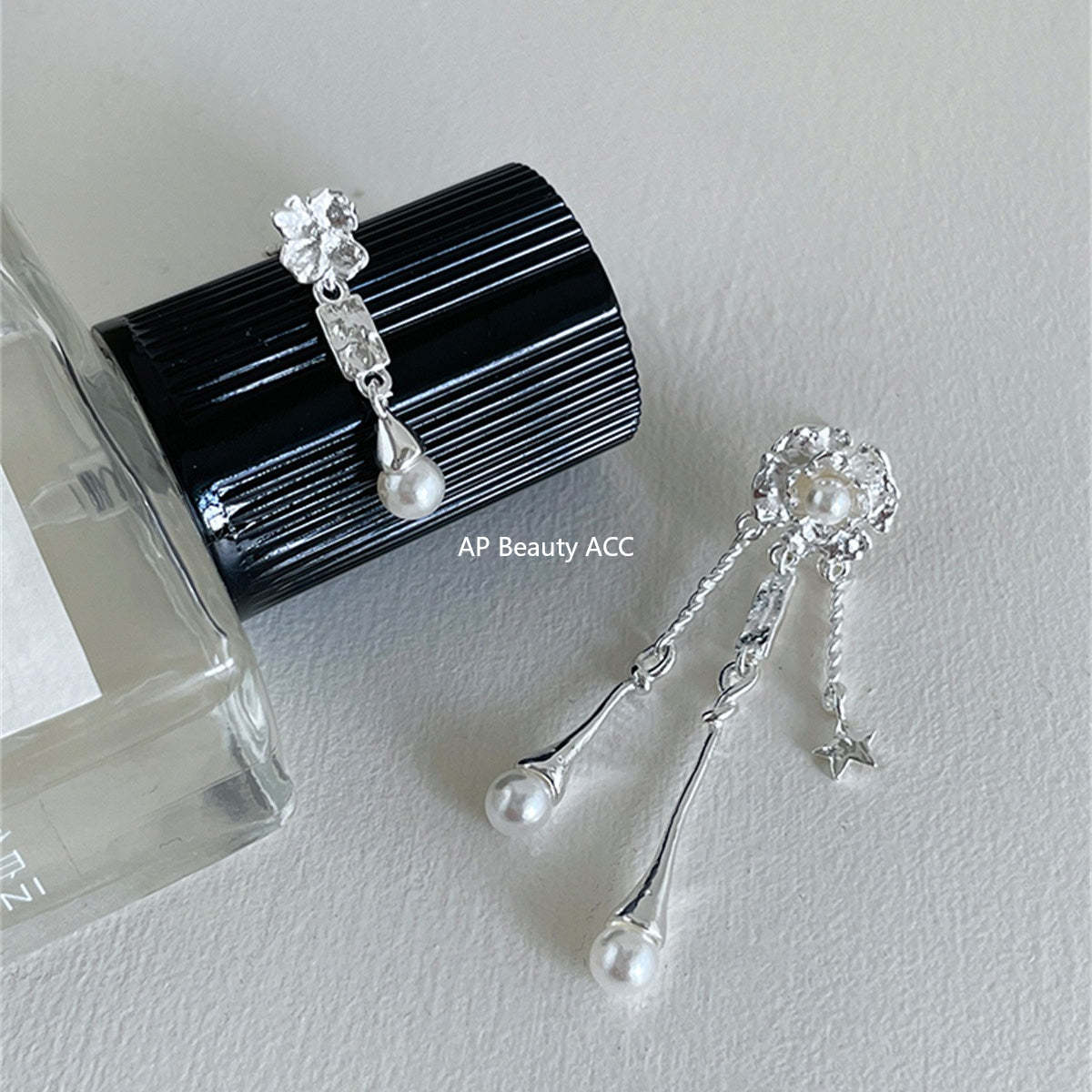 A관 - 925 은침 진주 플라워 언밸런스 드롭 귀걸이 [EH-3983] 25.10-2