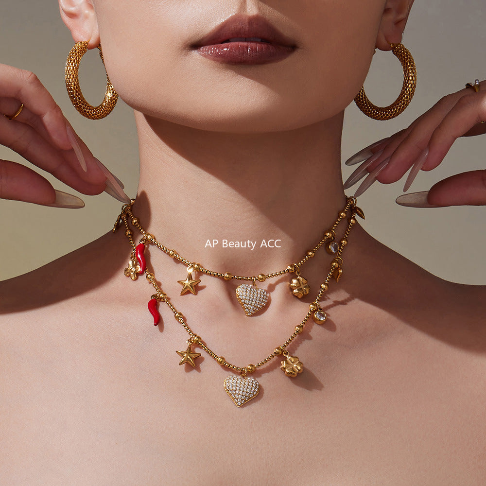 D관 - 스테인리스 스틸 18K 도금 하트 큐빅 펜던트 목걸이 [P1540] 25.10-3