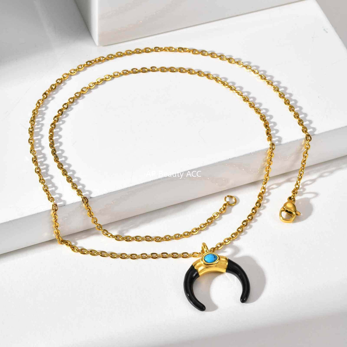 G관 - 스테인리스 스틸 터키석 달 모양 펜던트 목걸이 [PN-2230] 25.10-4