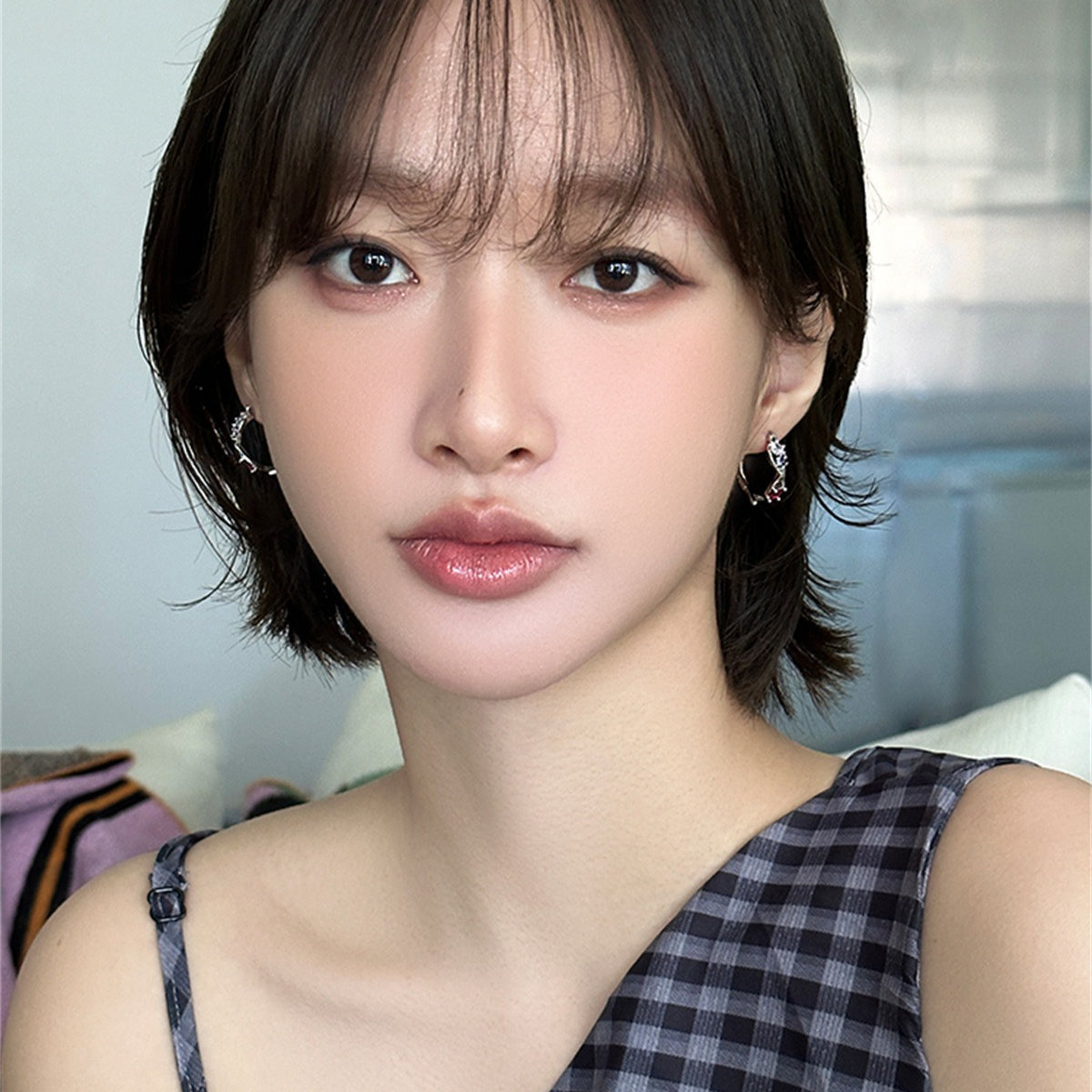 A관 - 925 은침 컬러 큐빅 링 귀걸이 [EH-4027] 25.10-2