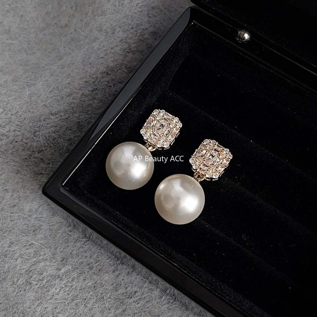 C관 - 고급스러운 미니 큐빅 글라스 진주 은침 귀걸이 [3721-3722] 24.04-2