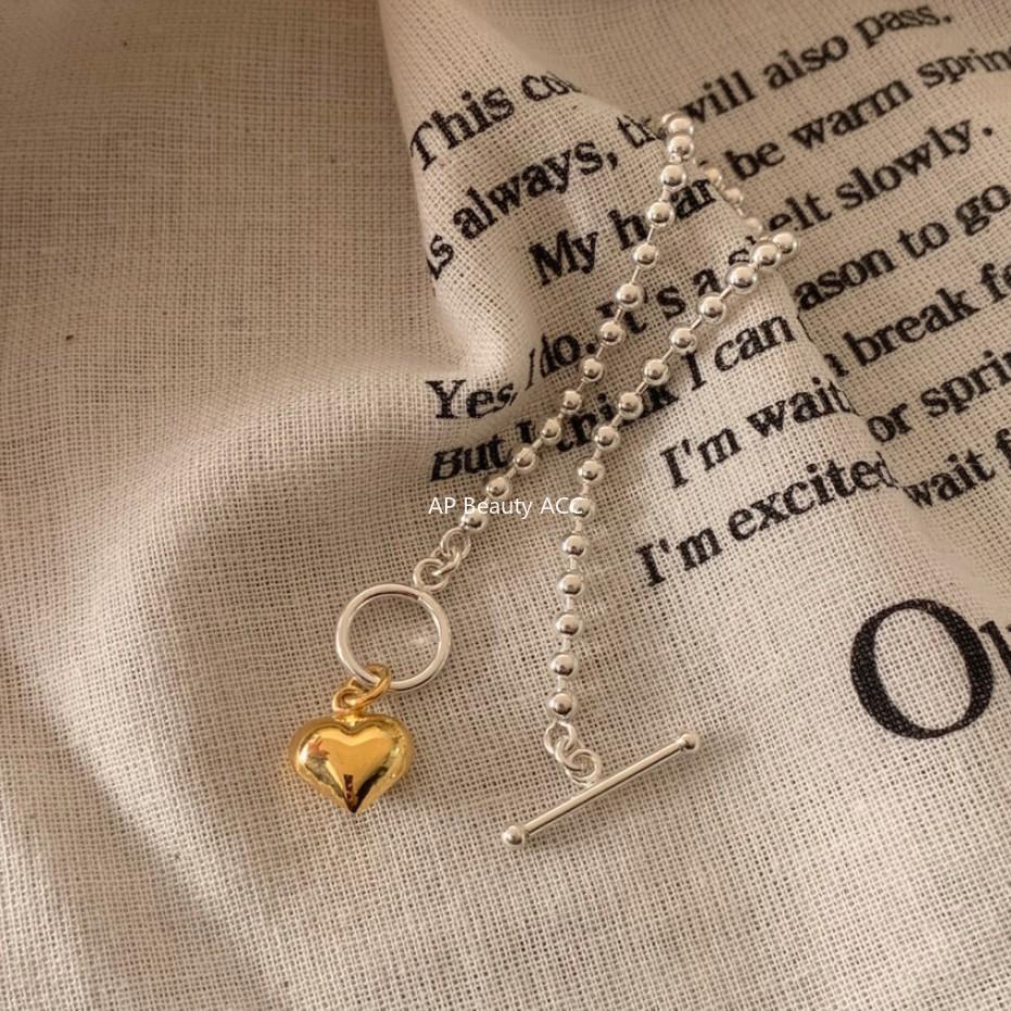 F관 - 925 실버 라운드 비즈 하트 OT고리 팔찌 [A323] 25.11-2