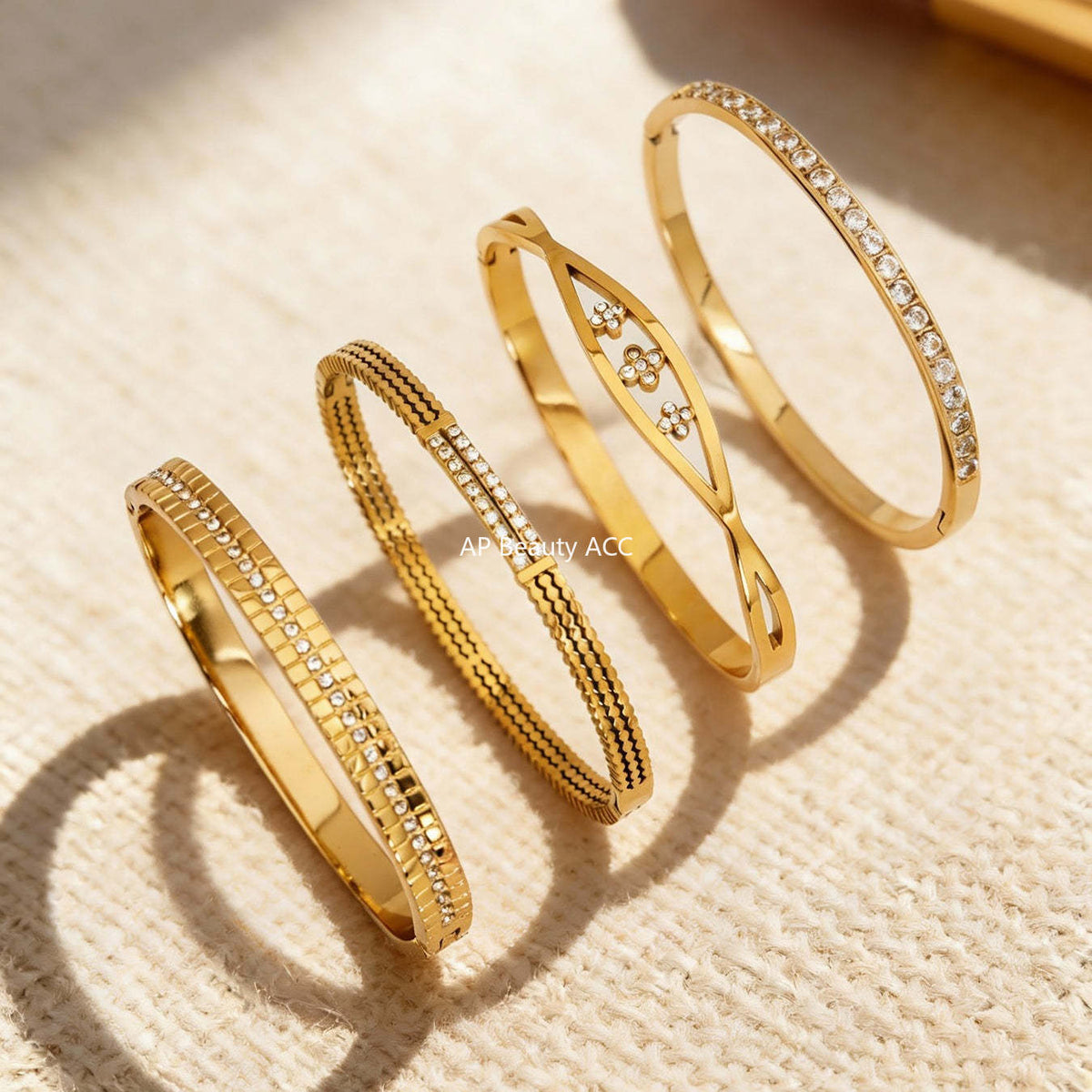 D관 - 큐빅 라인 18K 도금 스테인리스 스틸 뱅글 팔찌 [Z512-15] 25.12-2