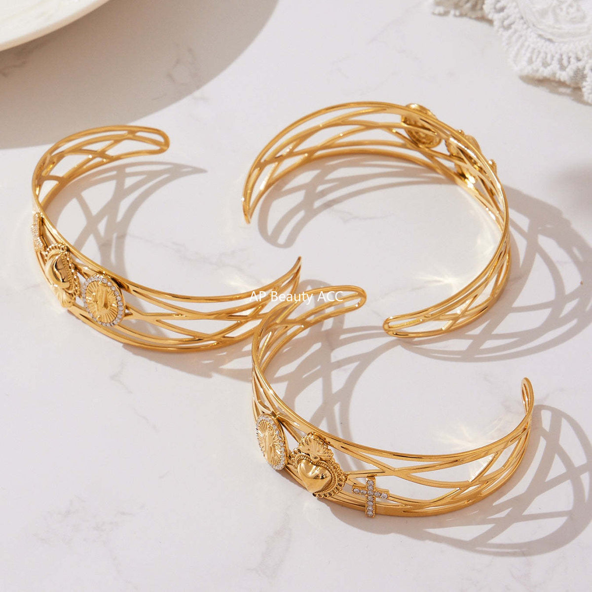 D관 - 스테인리스 18K 도금 큐빅 별 하트 비정형 팔찌 [Z500-Z501-Z502] 25.10-5