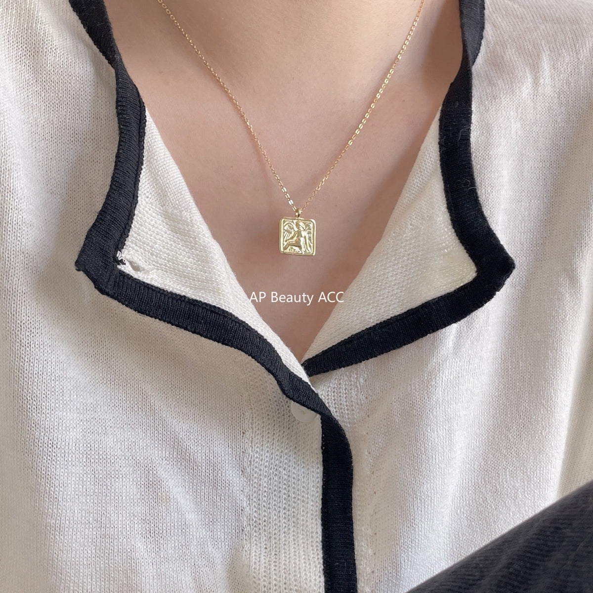 F관 - 925 실버 천사 날개 스퀘어 플레이트 펜던트 목걸이 [B776] 25.11-2