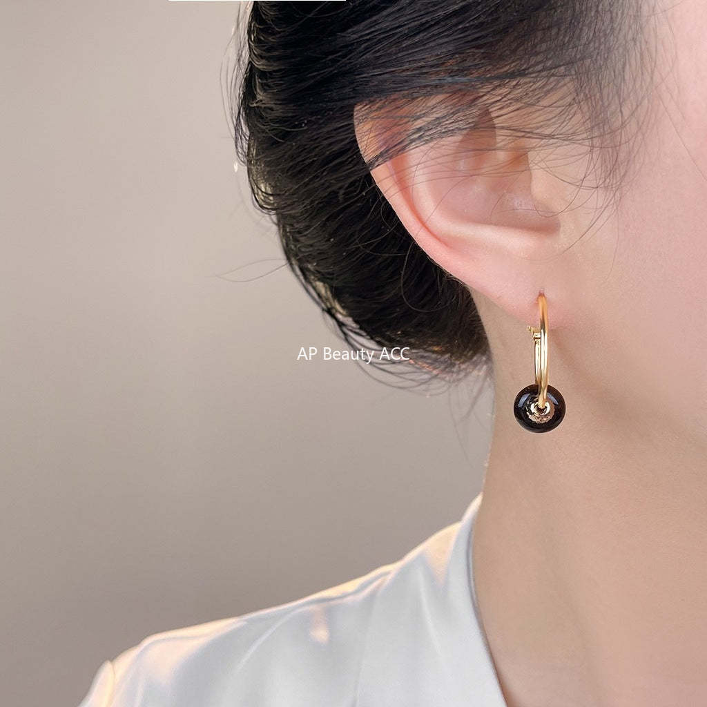 C관 - 천연석 호안석 원형 925 은침 링 귀걸이 [7113] 25.11-3