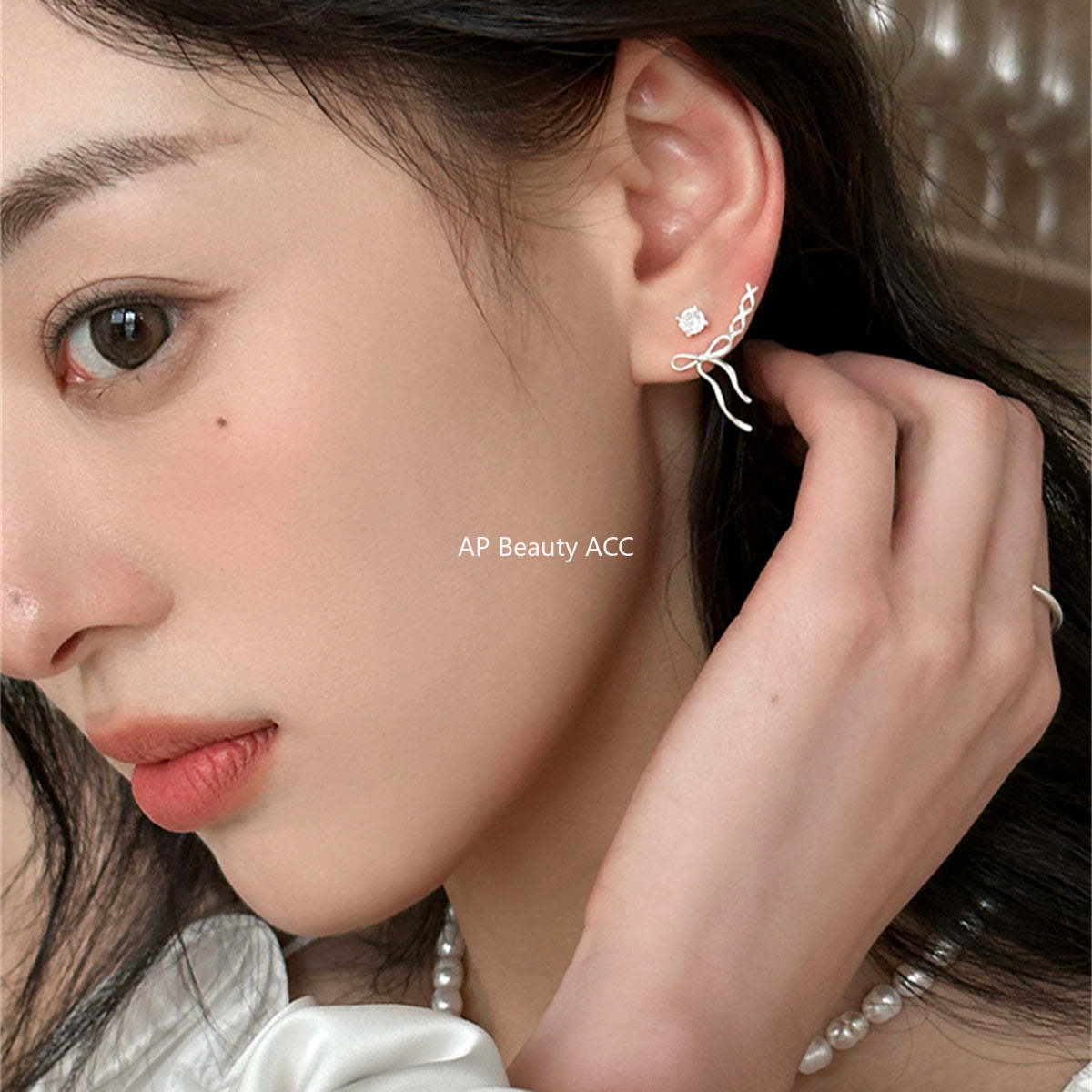A관 - 925 은침 리본 매듭 큐빅 귀걸이 [EH-3721] 25.06-4