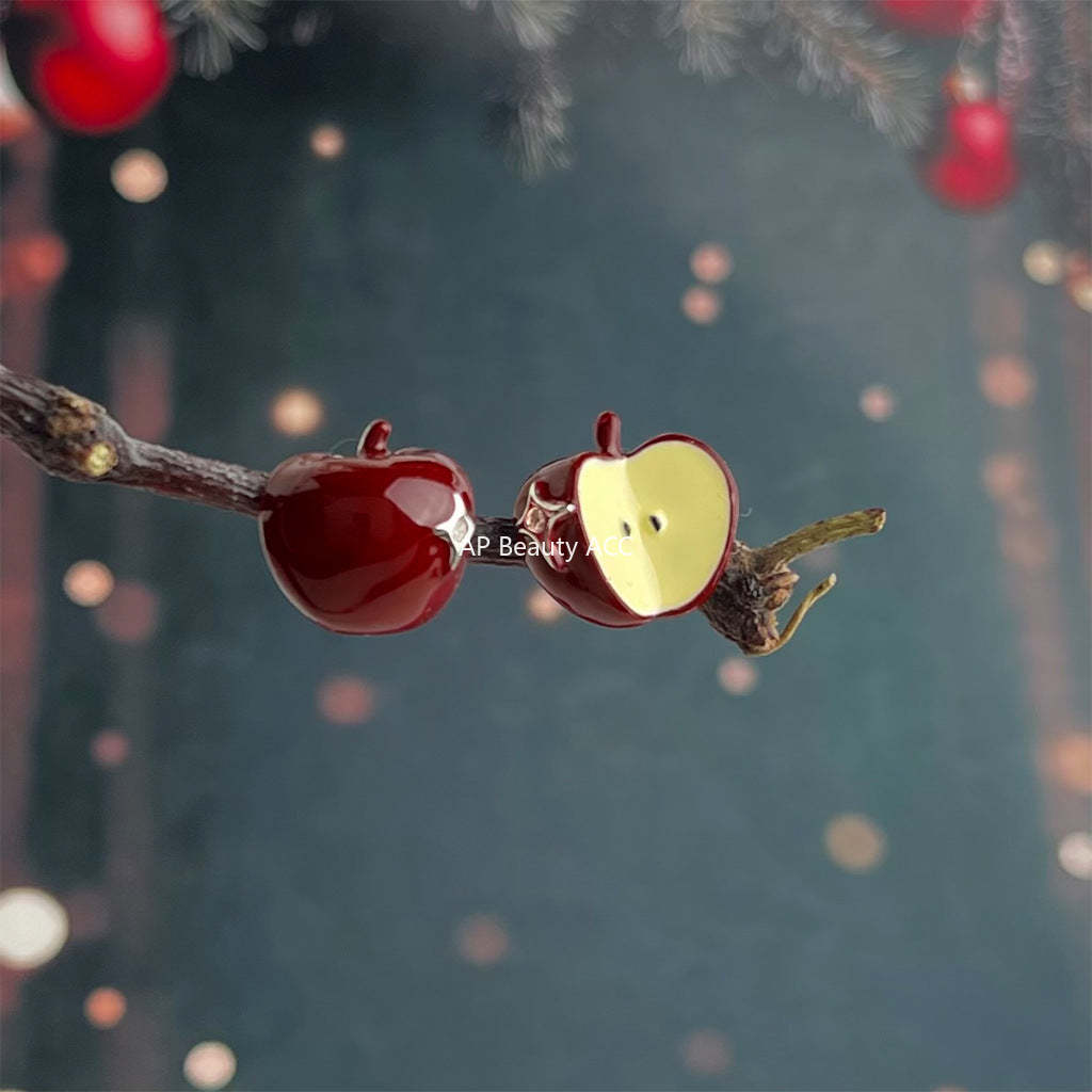 C관 - 핸드페인팅 사과 비대칭 925 은침 귀걸이 [7174] 25.12-1