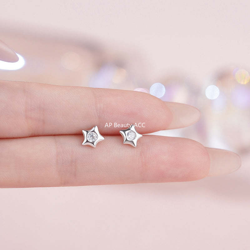B관 - 999 실버 별 모양 큐빅 스터드 귀걸이 [YC3484E_1] 25.10-4