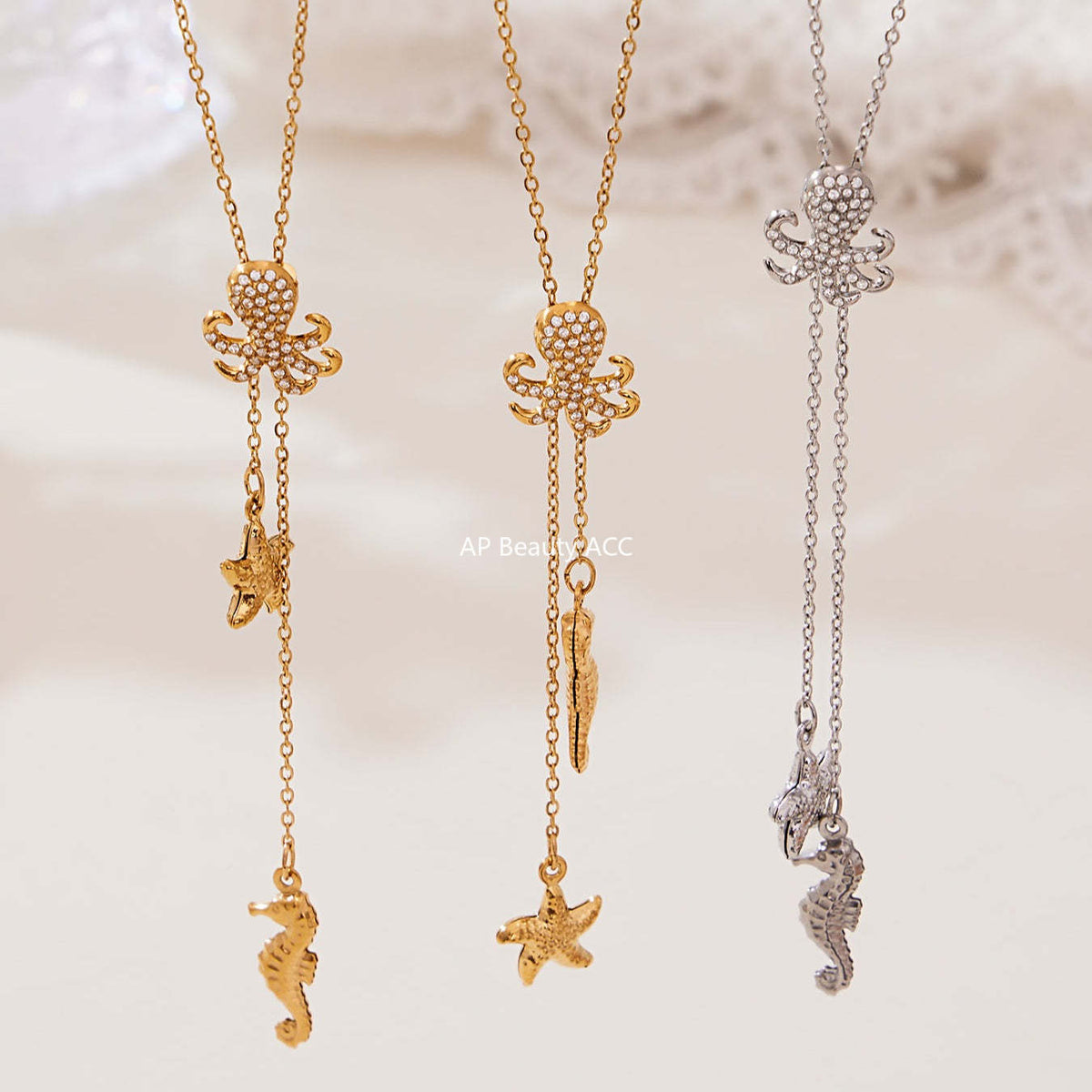 D관 - 스테인리스 스틸 큐빅 문어 불가사리 펜던트 슬라이드 목걸이 [P1321] 25.10-4