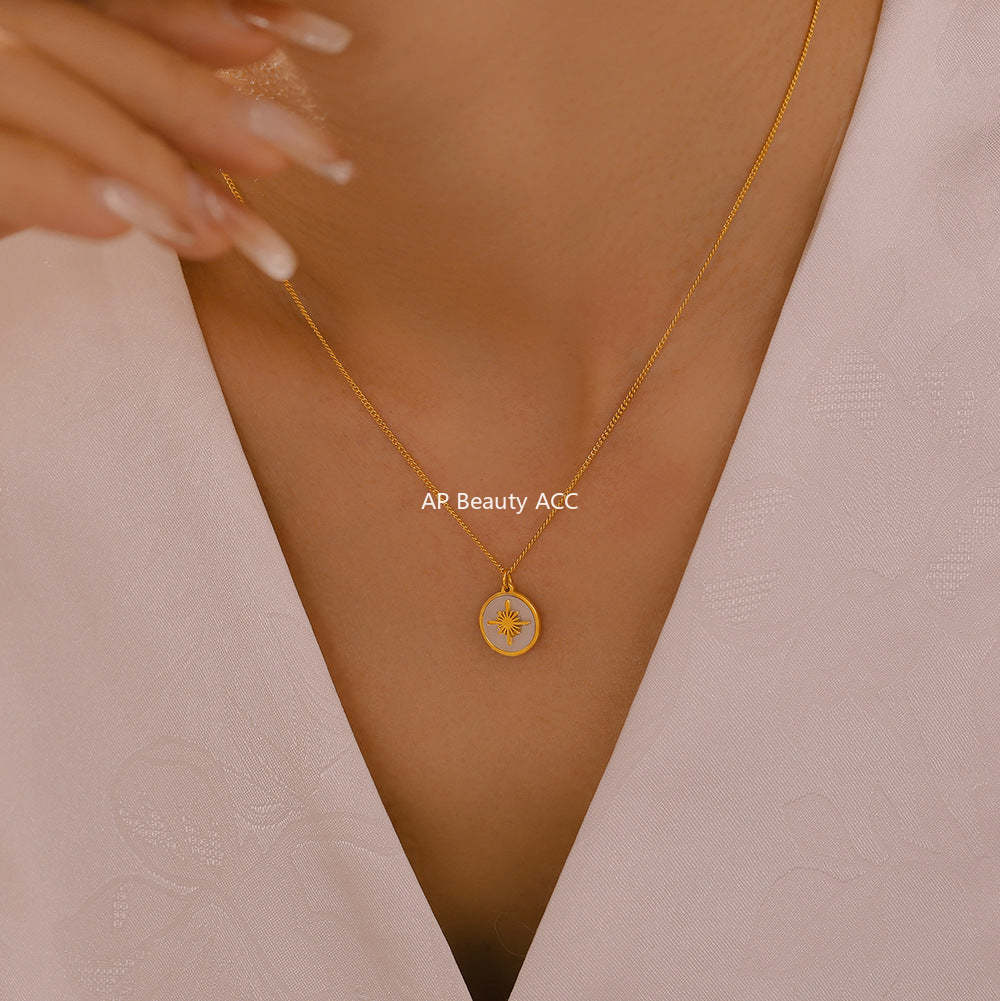 D관 - 티타늄 스틸 18K 도금 별 모양 자개 원형 펜던트 목걸이 [P530] 24.08-2