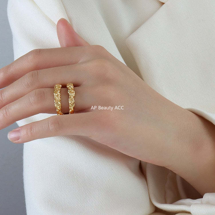 D관 - 더블 레이어 펀칭 디자인 티타늄 스틸 18K 도금 반지 [A225] 25.09-4