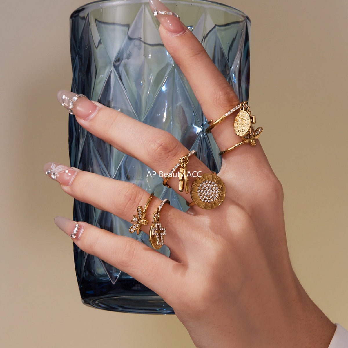 D관 - 18K 도금 스테인리스 스틸 십자가 큐빅 오픈형 반지 [A569-A572-A649] 25.10-1