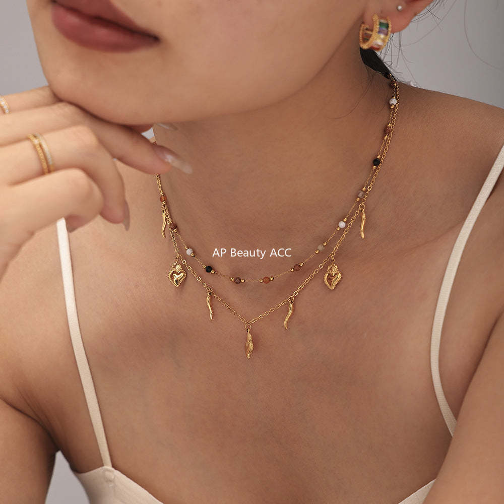 D관 - 유니크 다중 구성 DIY 레이어드 스테인리스 스틸 18K 도금 목걸이 팔찌 [TXP168-TXE168-P379] 24.10-4