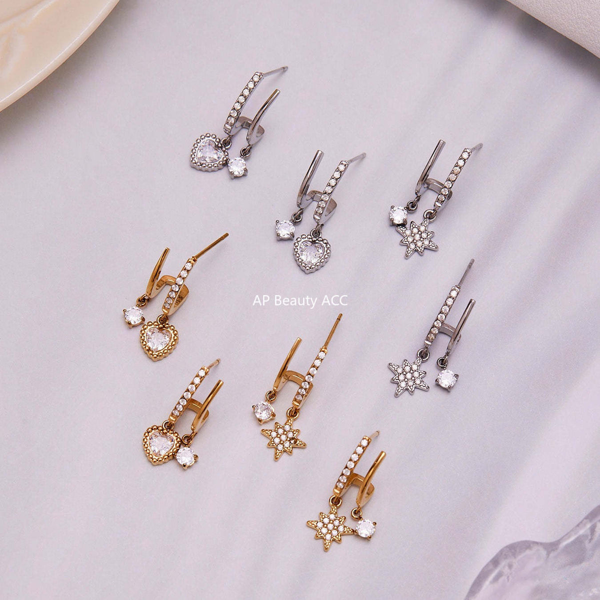 D관 - 스테인리스 큐빅 더블 레이어 별 디자인 귀걸이 [F1327] 25.10-5