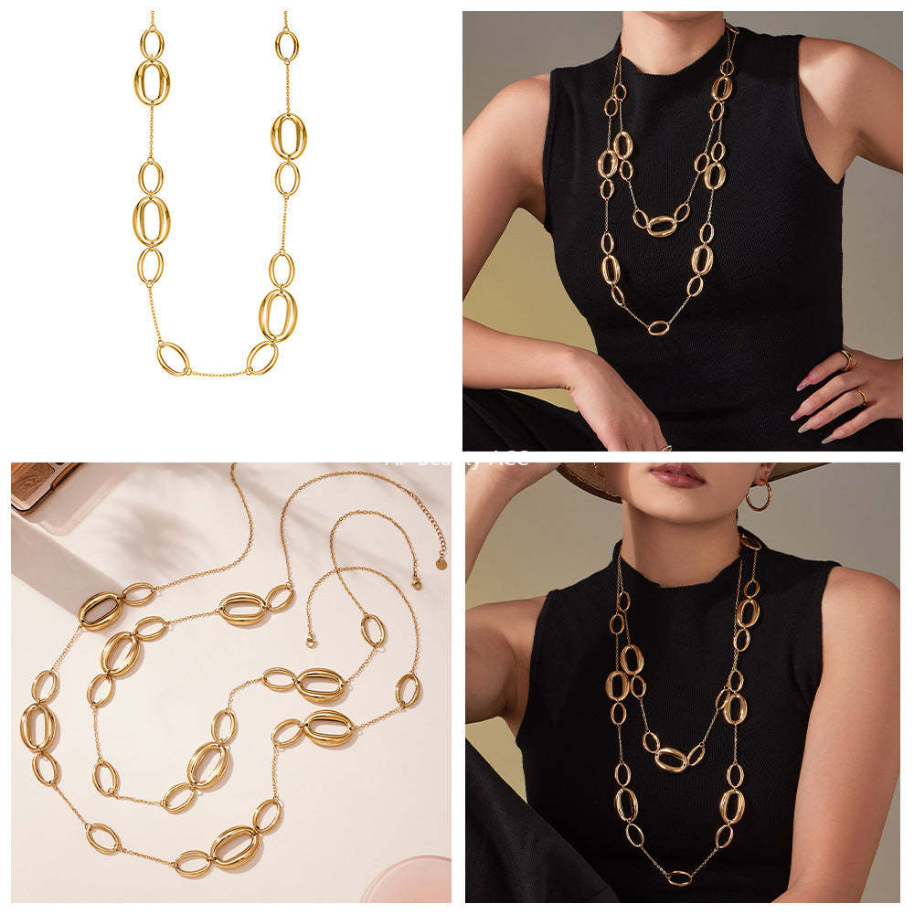 D관 - 기하 O체인 롱 디자인 18K 도금 스테인리스 목걸이 [M084] 25.11-3