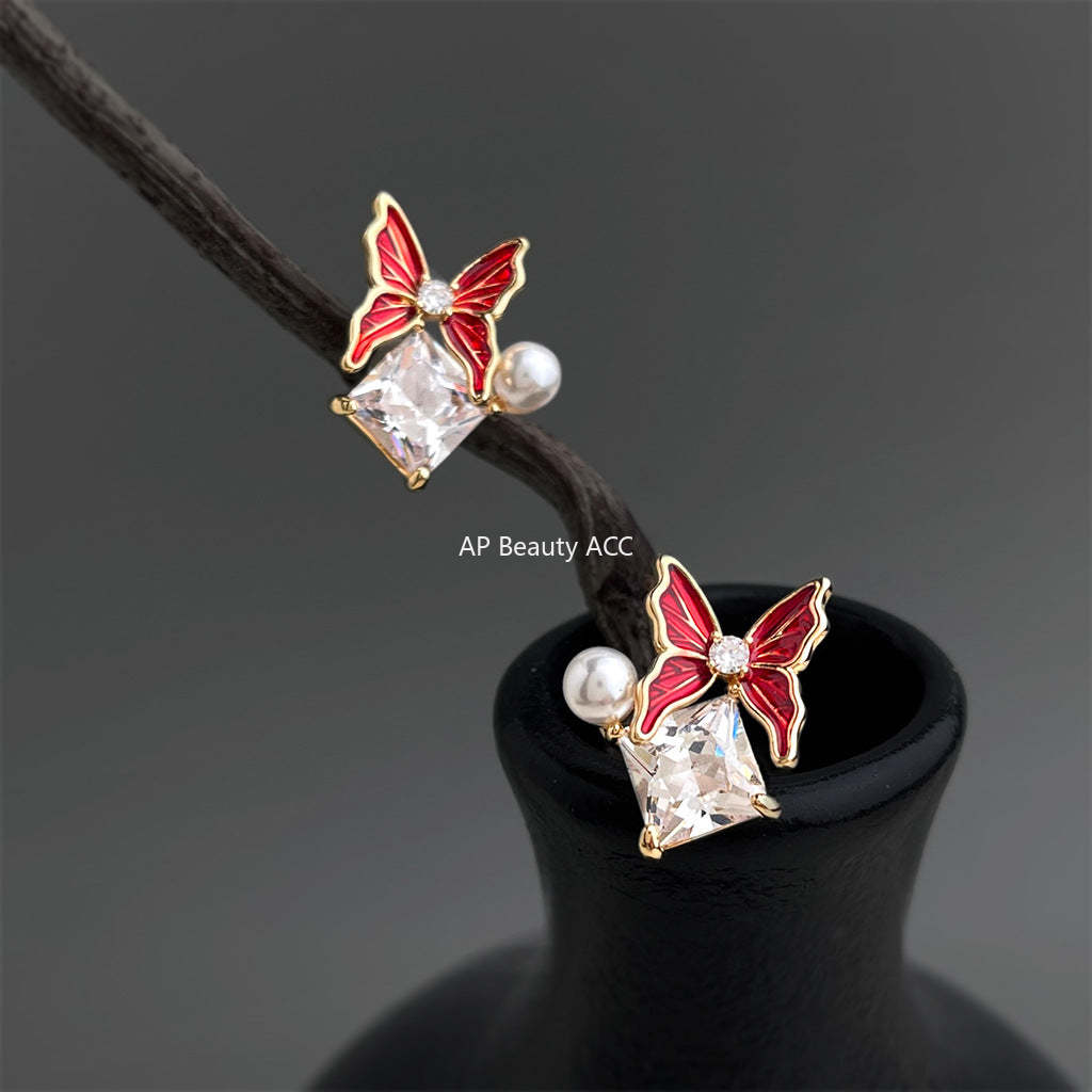 C관 - 큐빅 나비 진주 925 은침 귀걸이 [7215] 25.12-2