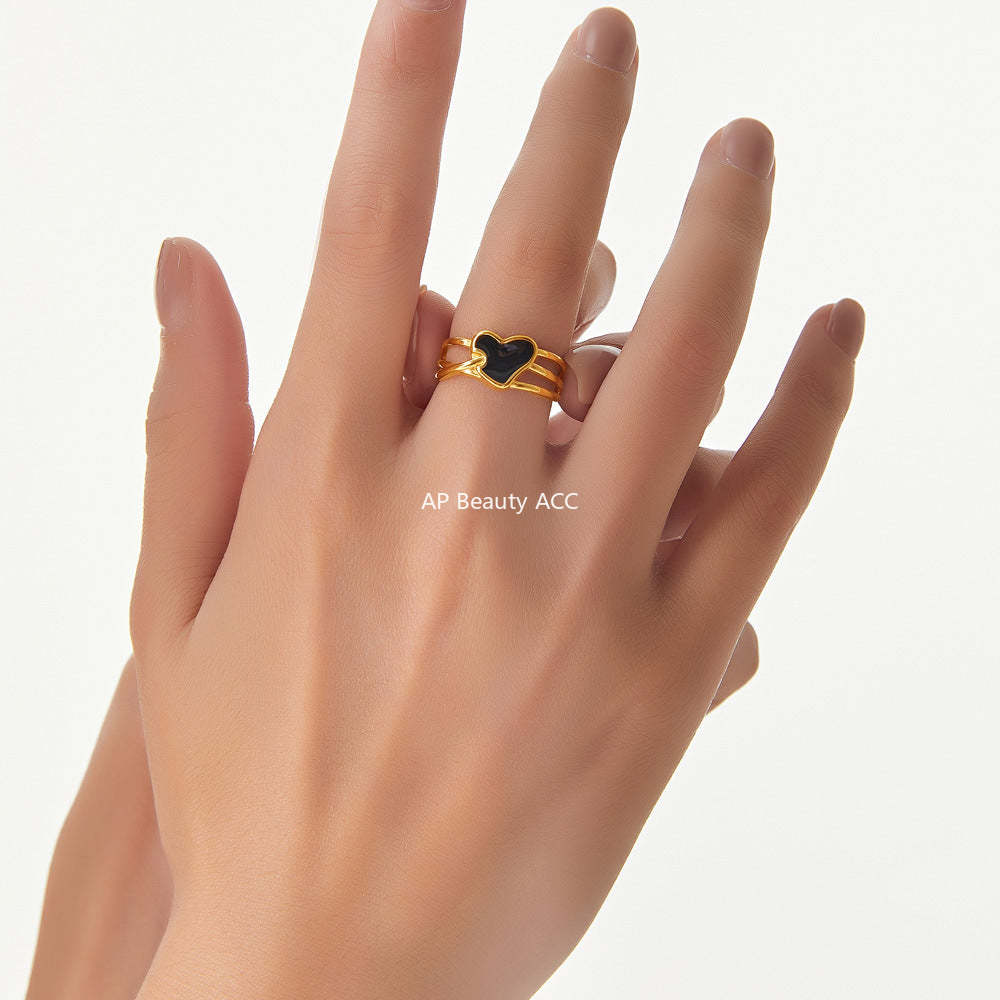 D관 - 티타늄 스틸 18K 도금 오일 코팅 하트 디자인 유니크 반지 [A862] 24.06-1