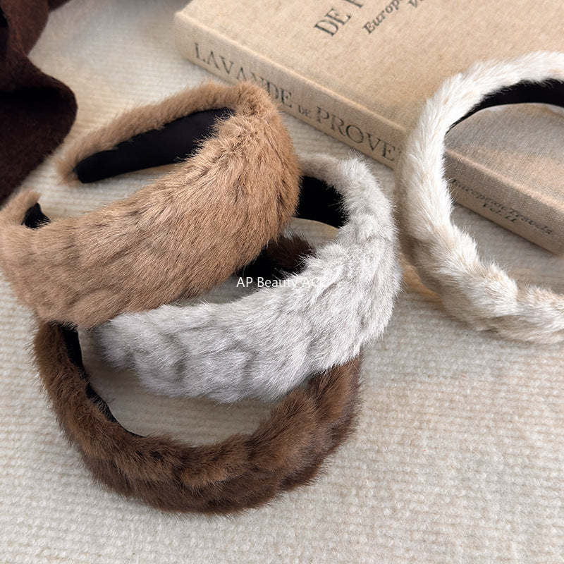 E관 - 단색 퍼 소재 땋은 디자인 머리띠 [27765] 25.12-2