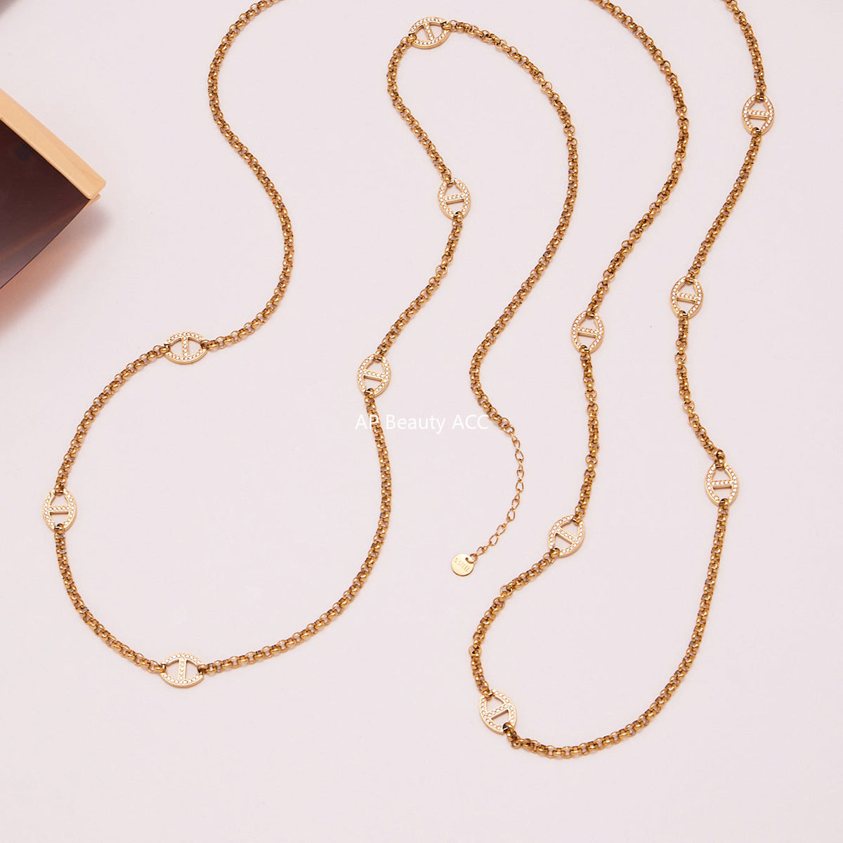 D관 - 스테인리스 스틸 18K 도금 큐빅 버클 장식 롱 목걸이 [M081] 25.10-3