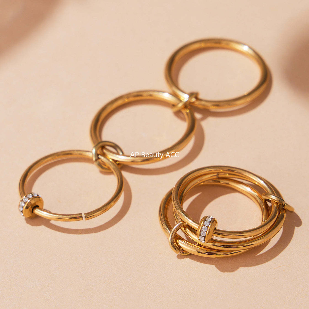 D관 - 큐빅 스테인리스 스틸 18K 골드 도금 반지 [A309-A312-A313] 25.09-4