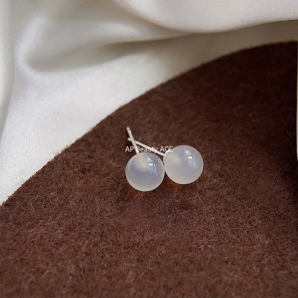 C관 - 백마노 천연석 은침 귀걸이 간결하고 고급스러운 귀걸이 [3828-3830] 24.04-3