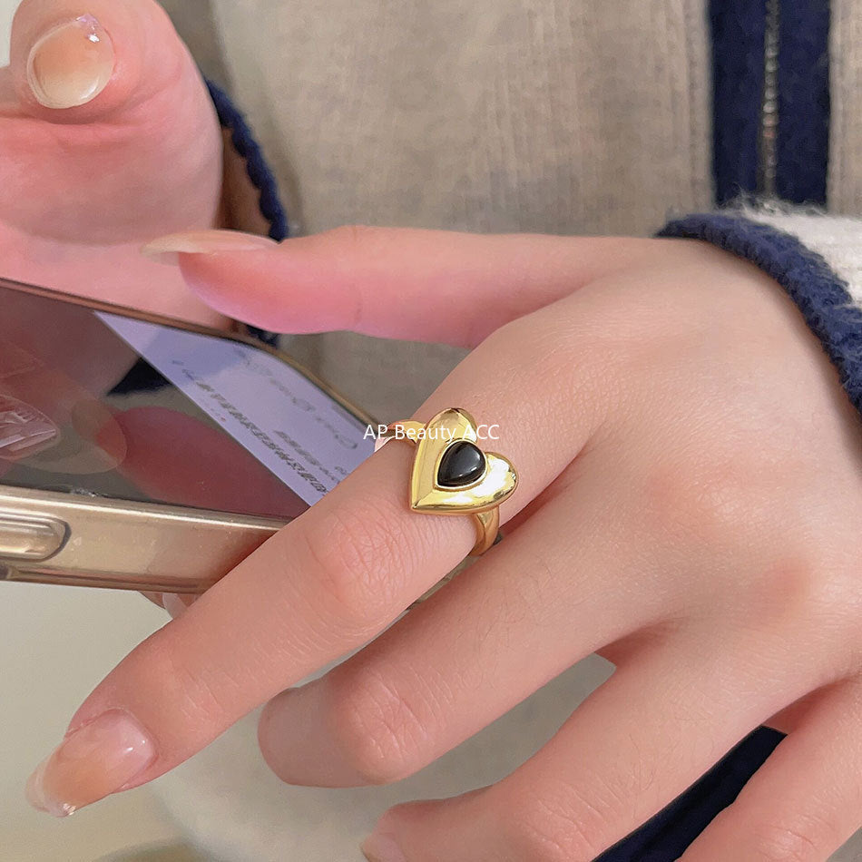 F관 - 925 실버 블랙 오닉스 하트 반지 [J1930] 25.10-2