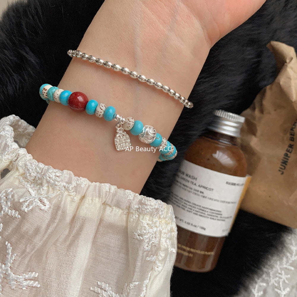 A관 - 925 실버 터키석 자금사 비즈 팔찌 [1529] 25.11-3