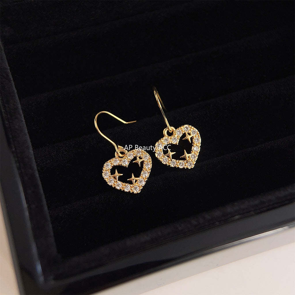 C관 - 업그레이드 18K 도금 큐빅 미니 하트 은침 귀걸이 [3715] 24.04-4
