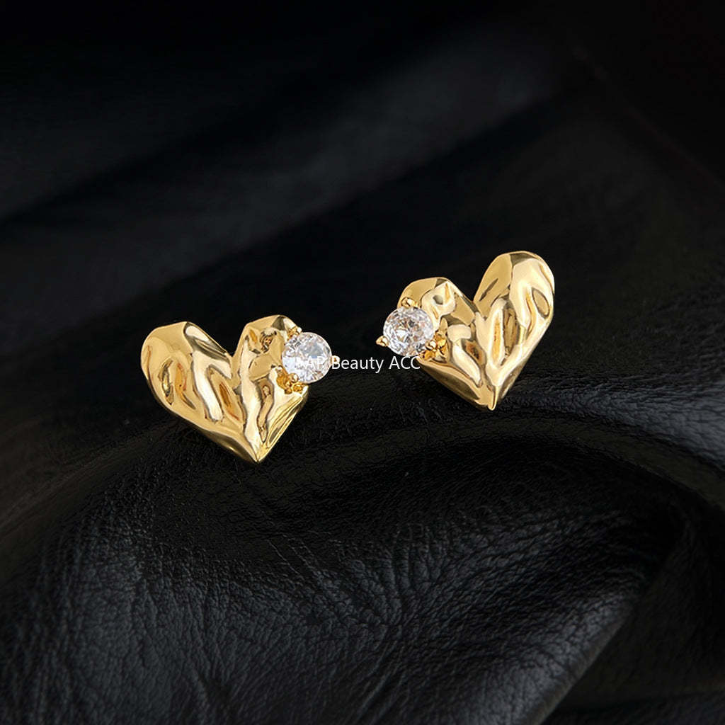 C관 - 결무늬 하트 큐빅 925 은침 귀걸이 [7152] 25.11-4