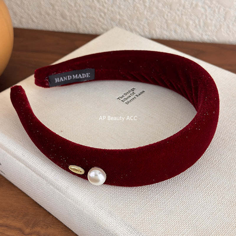 E관 - 벨벳 진주 메탈 플레이트 볼륨 머리띠 [27822] 25.12-3