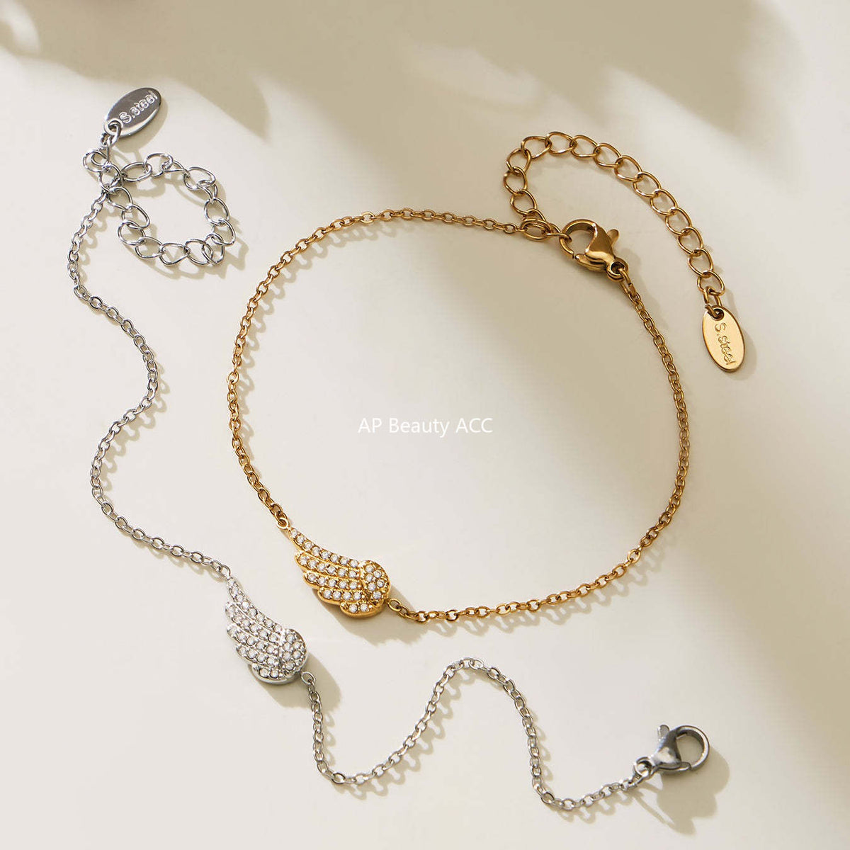 D관 - 스테인리스 스틸 날개 큐빅 18K 도금 팔찌 목걸이 귀걸이 반지 [TXP486] 25.11-4