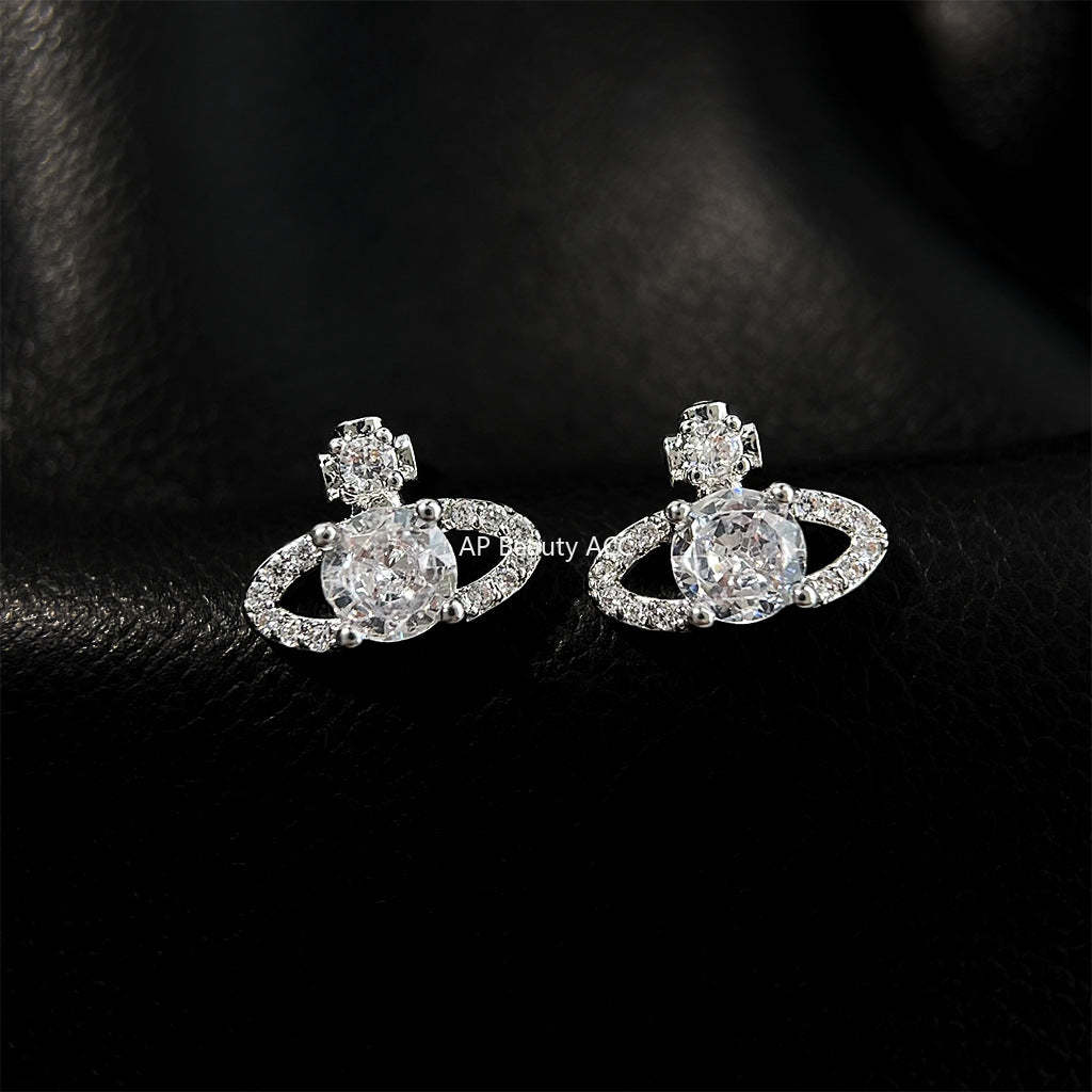 C관 - 큐빅 행성 디자인 큐빅 미니 데일리 은침 귀걸이 [5675] 25.03-1