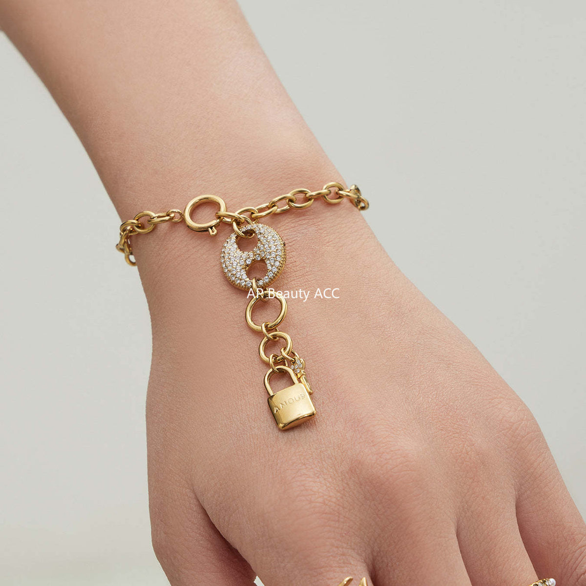 D관 - 풀큐빅 돼지코 자물쇠 태슬 18K 도금 스테인리스 스틸 목걸이 팔찌 [TXP516] 25.12-2