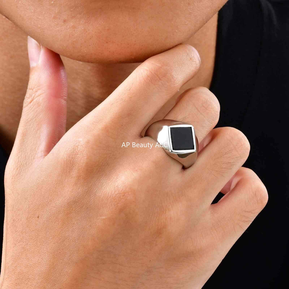 G관 - 스테인리스 스틸 다이아 터키석 흑마노 컬러 반지 [RC-967] 25.10-5