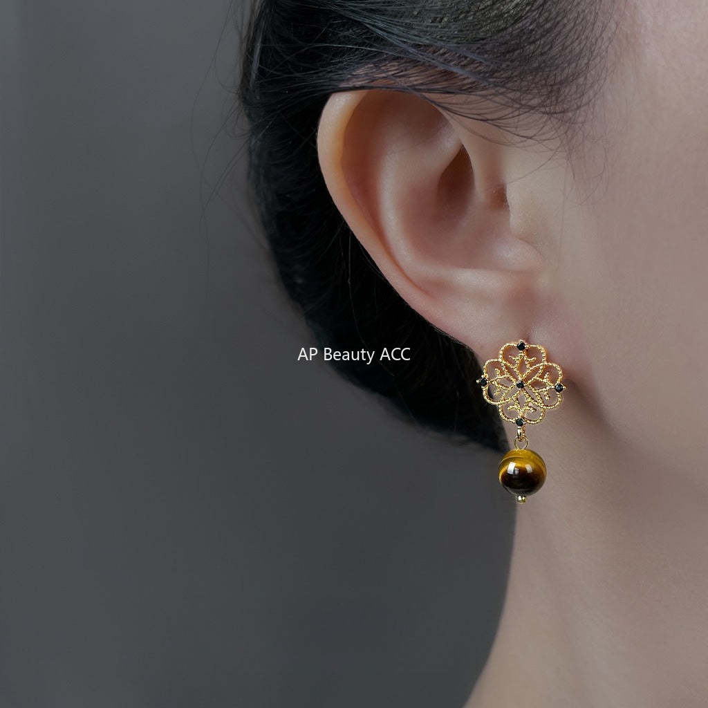 C관 - 925 은침 핸드메이드 호안석 큐빅 비대칭 귀걸이 [6952] 25.10-4