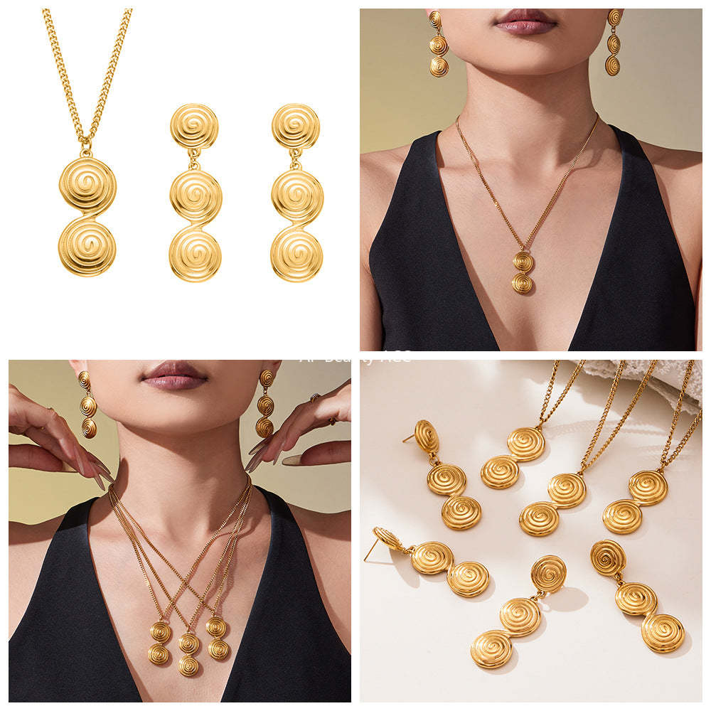 D관 - 스테인리스 스틸 나선형 원형 디자인 귀걸이 목걸이 [TXP448] 25.10-4