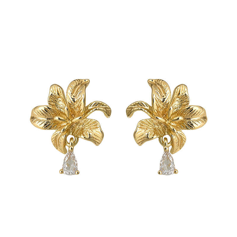 C관 - 빈티지 14K 도금 925 은침 백합 플라워 귀걸이 [5487] 25.02-2