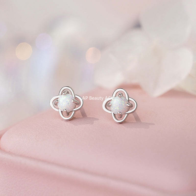 B관 - 999 실버 오팔 클로버 디자인 스터드 귀걸이 [YC7755E_1] 25.10-4