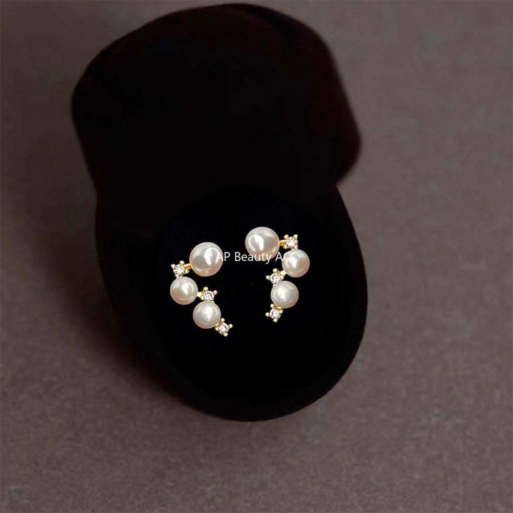 C관 - 14K 도금 925 은침 큐빅 담수 진주 귀걸이 [5475] 25.02-3
