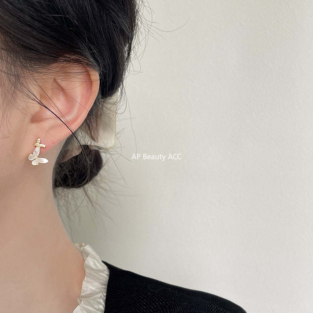 C관 - 미니 큐빅 진주 오일 코팅 14K 도금 귀걸이 [4056] 24.05-4