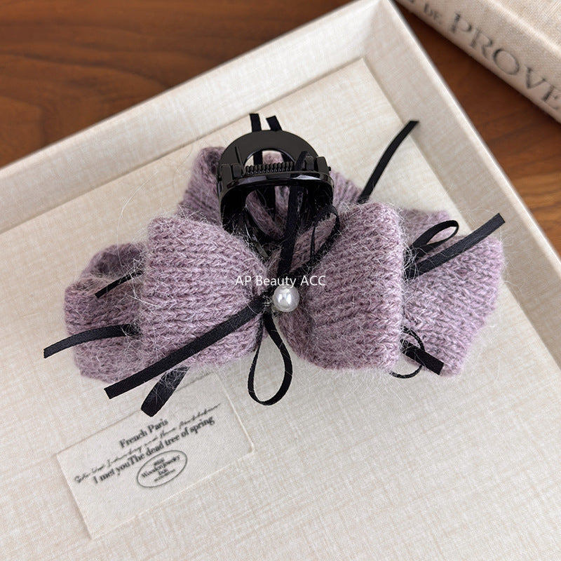 E관 - 털실 니트 진주 리본 디자인 집게핀 [27667] 25.11-2