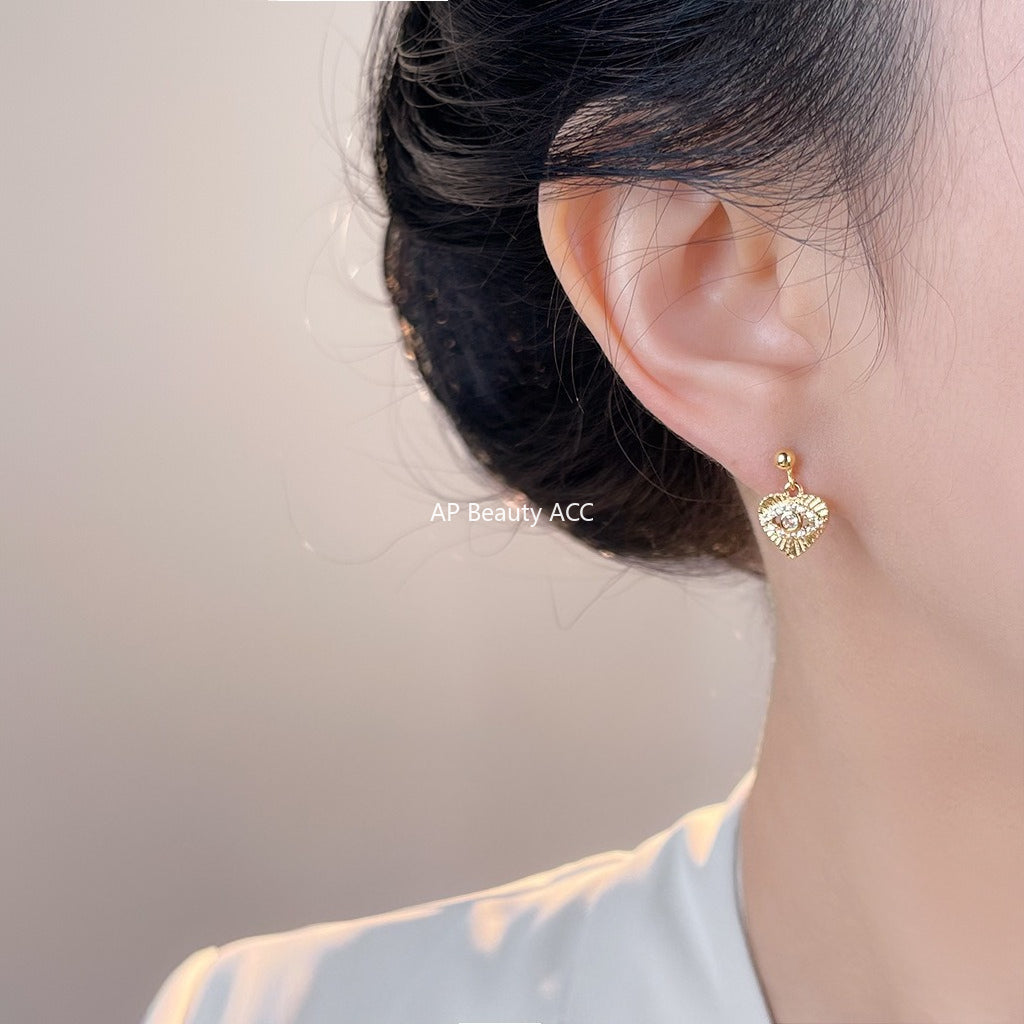 C관 - 925 은침 핸드메이드 미니 큐빅 눈 하트 디자인 귀걸이 [7082] 25.11-2