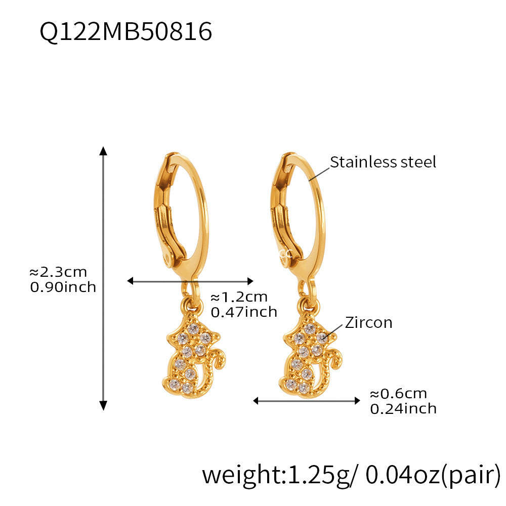D관 - 스테인리스 스틸 18K 도금 동물 모양 큐빅 귀걸이 [Q114-Q124] 25.08-4